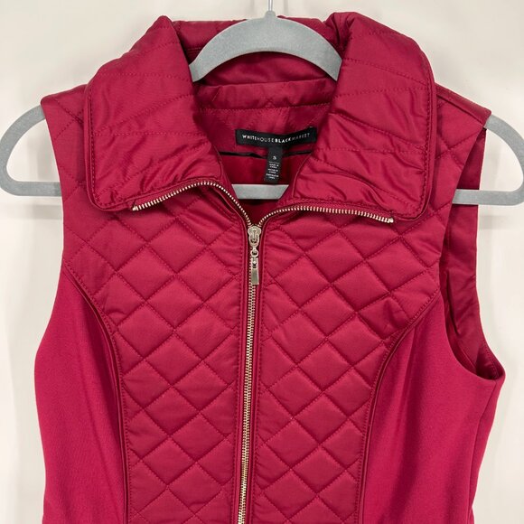 White House Black Market Quilted Puffer Vest S Zip Up Diamond Red - Picture 3 of 7